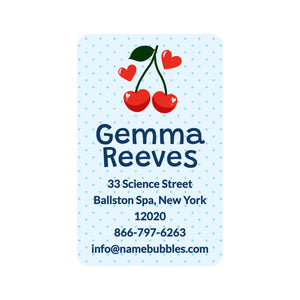 luggage tag name labels for kids in cherries blue