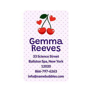 luggage tag name labels for kids in cherries purple