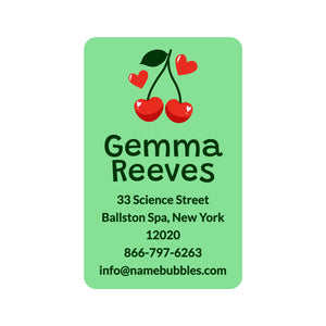 luggage tag name labels for kids in cherries solid green