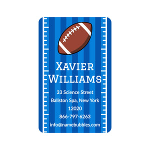 personalized luggage tag stickers for kids in football blue