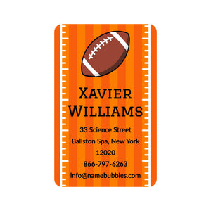 personalized luggage tag stickers for kids in football orange