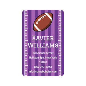 personalized luggage tag stickers for kids in football purple