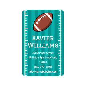 personalized luggage tag stickers for kids in football turquoise