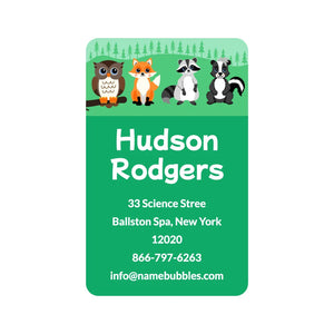 personalized luggage tag stickers for kids in forest animals green