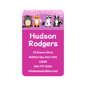 personalized luggage tag stickers for kids in forest animals pink