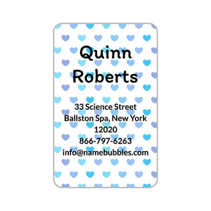 luggage tag stickers for kids in hearts blue