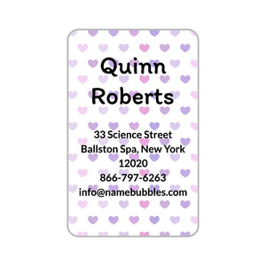 luggage tag stickers for kids in hearts purple
