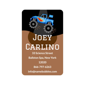 luggage tag labels monster truck blue