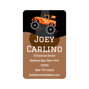 luggage tag labels monster truck orange