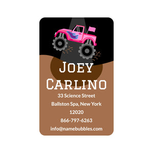 luggage tag labels monster truck pink