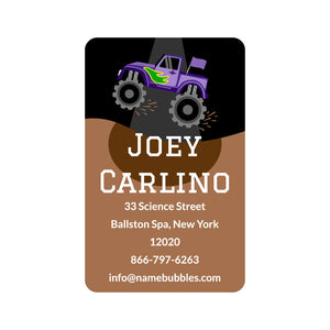 luggage tag labels monster truck purple