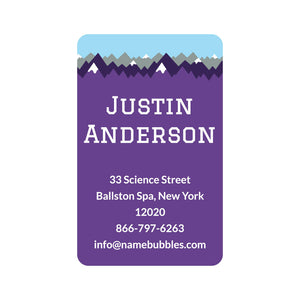 luggage tag labels mountain top purple