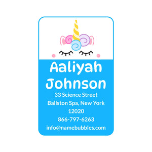 luggage tag name labels for kids unicorn blue