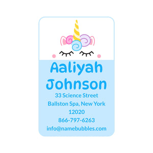 luggage tag name labels for kids unicorn light blue