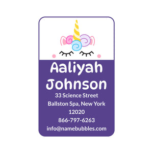 luggage tag name labels for kids unicorn purple