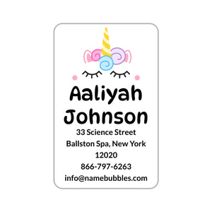 luggage tag name labels for kids unicorn white