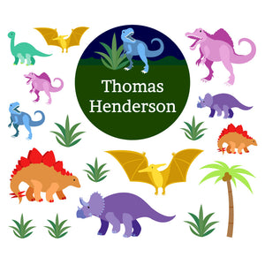 lunchbox name labels and stickers for kids in dinosaurs dark green