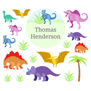 lunchbox name labels and stickers for kids in dinosaurs green