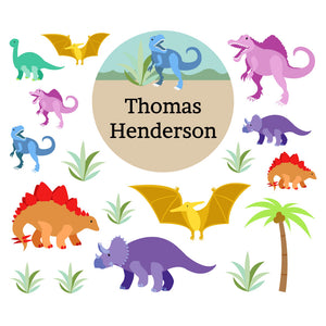 lunchbox name labels and stickers for kids in dinosaurs tan