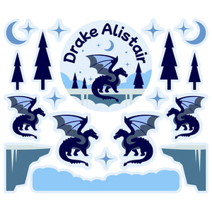 lunchbox labels and stickers for kids in dragon blue