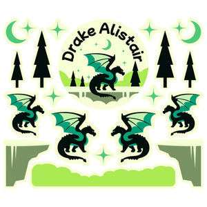 lunchbox labels and stickers for kids in dragon green
