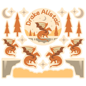 lunchbox labels and stickers for kids in dragon orange