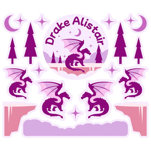 lunchbox labels and stickers for kids in dragon purple