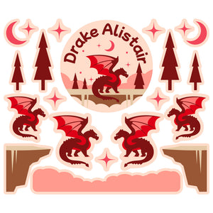 lunchbox labels and stickers for kids in dragon red