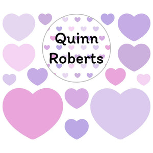 kids' lunchbox name label and stickers in hearts purple