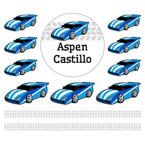 lunchbox name labels for kids in race car blue