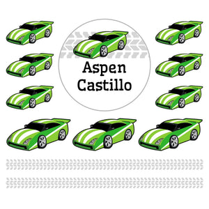 lunchbox name labels for kids in race car green