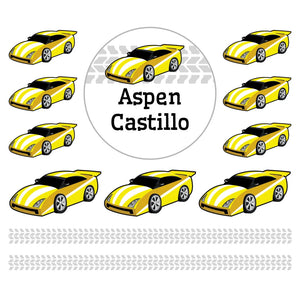 lunchbox name labels for kids in race car yellow