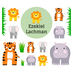 lunchbox name tags and stickers in zoo animals aloe