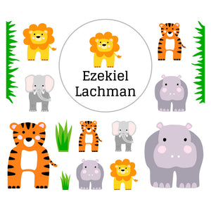 lunchbox name tags and stickers in zoo animals white
