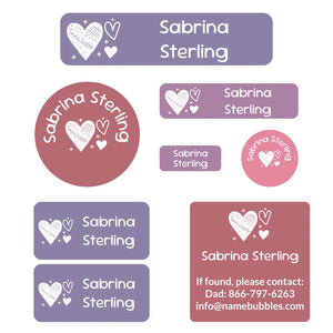 mega daycare labels pack doodle hearts berry bash