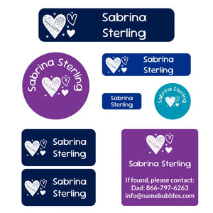 mega daycare labels pack doodle hearts night sky