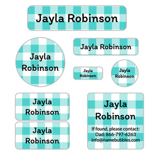 gingham mega daycare labels pack teal