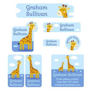 mega daycare labels pack giraffe blue