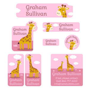 mega daycare labels pack giraffe pink
