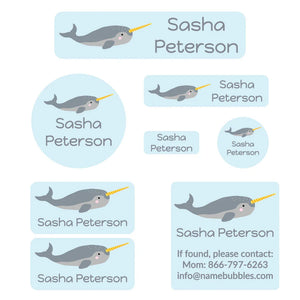 kids' daycare labels mega bundle in narwhal light blue