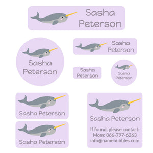 kids' daycare labels mega bundle in narwhal light purple