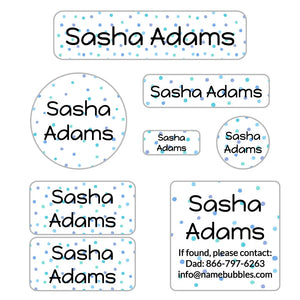 kids' mega bundle of daycare labels in pom pom blue