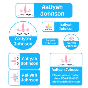 mega bundle of kids daycare labels unicorn blue