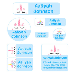 mega bundle of kids daycare labels unicorn light blue