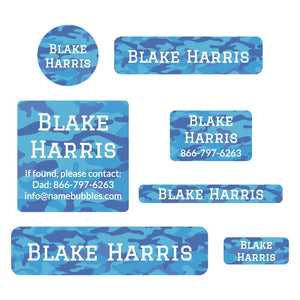 middle school name labels camo blue