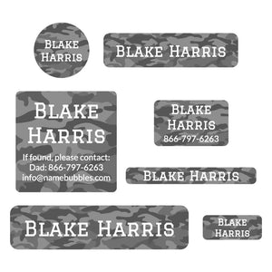 middle school name labels camo gray
