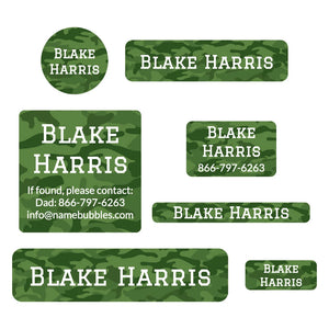 middle school name labels camo green