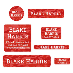 middle school name labels camo red