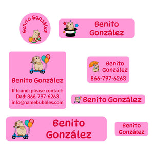 middle school name labels capybara pink