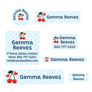 middle school name labels cherries blue